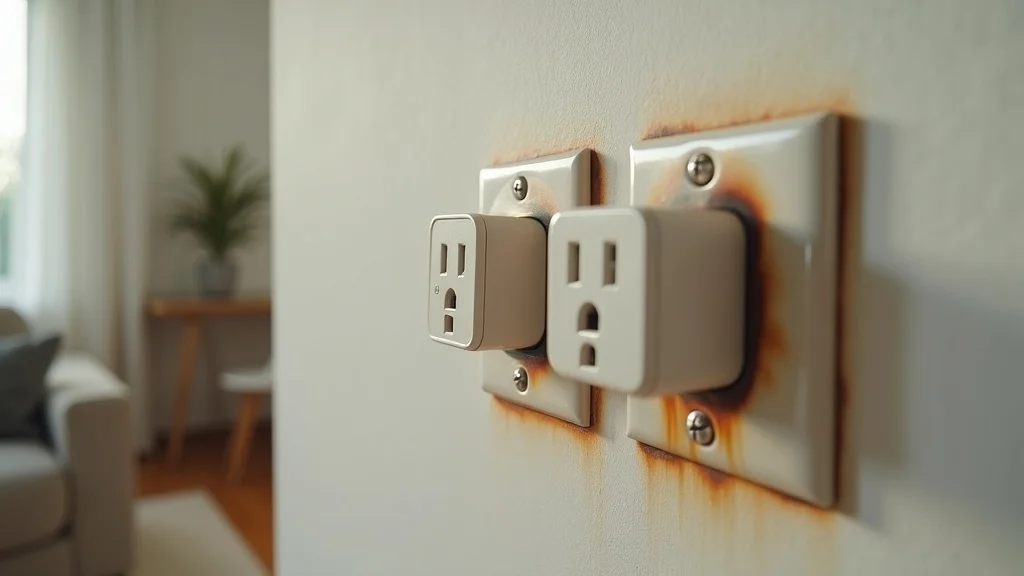 Discolored electrical outlet burn mark safety hazard home inspection