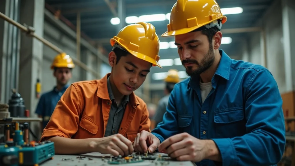 apprentice electrician - Young electrical apprentice learning wiring under supervision in Oakville commercial construction environment