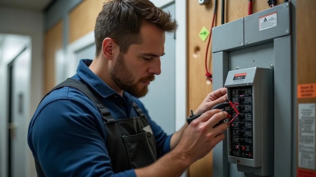 Ontario licensed electrician Etobicoke checking home circuit breaker with digital multimeter, ESA certified