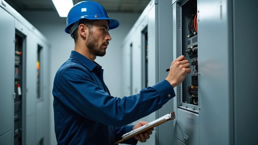 Electrical Safety Code inspection - Professional electrician in Burlington Ontario checking a modern electrical panel